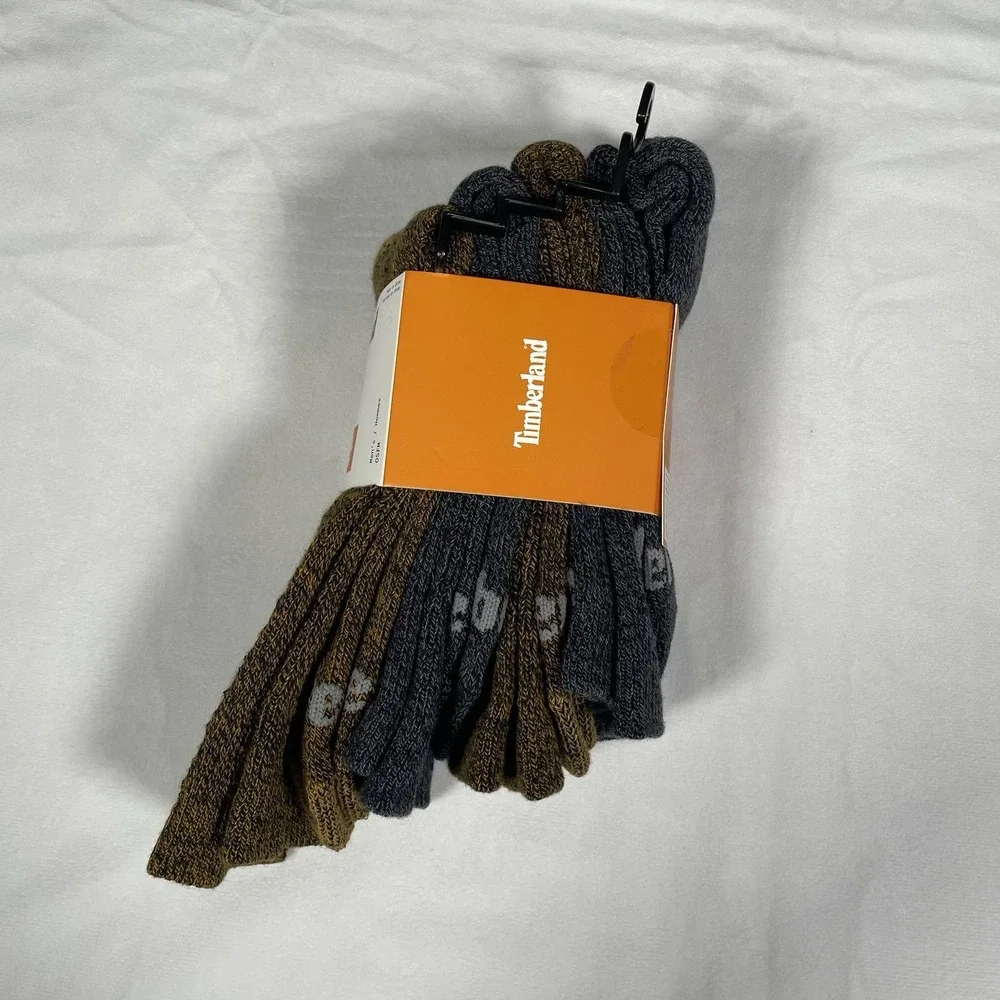 Timberland Cushioned Boot Socks 4 Pairs Wool Blend Men's Brown Gray OSFM